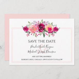 Cerise Watercolor Floral Save the Date Cards