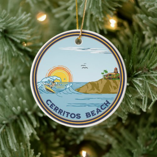 Cerritos Beach Baja Mexico Christmas surfer Ceramic Ornament