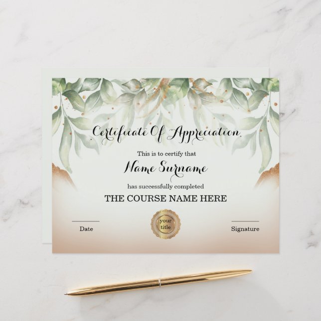 Certificate Appreciation Award (Front/Back In Situ)