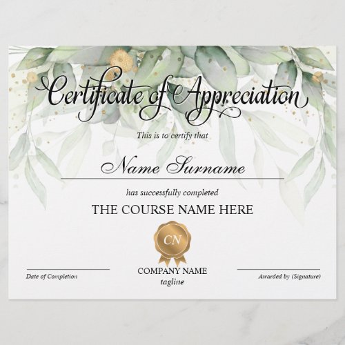 Certificate Appreciation Award Course Completion