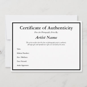 Certificate Authenticity for Photography Template
