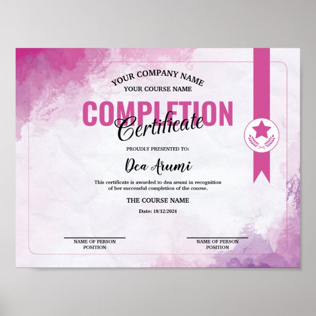 Certificate Completion Watercolor Poster (Front)