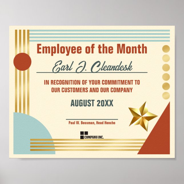 Certificate employee of the month or download poster (Front)