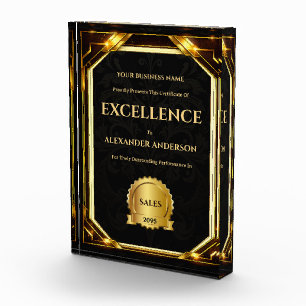 Certificate excellence editable black gold busines acrylic award