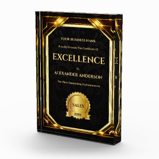 Certificate excellence editable black gold busines acrylic award
