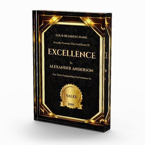 Certificate excellence editable black gold busines acrylic award