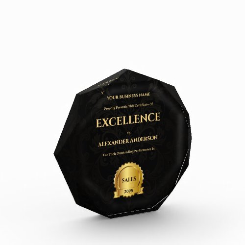 Certificate excellence editable black gold damask  acrylic award