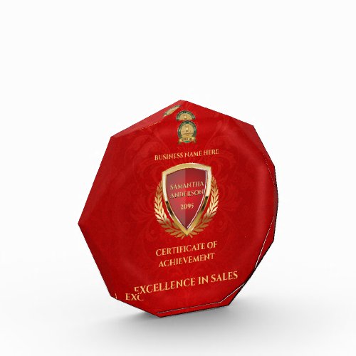 Certificate excellence editable red gold damask  acrylic award