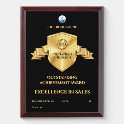Certificate excellence sales business black gold  award plaque