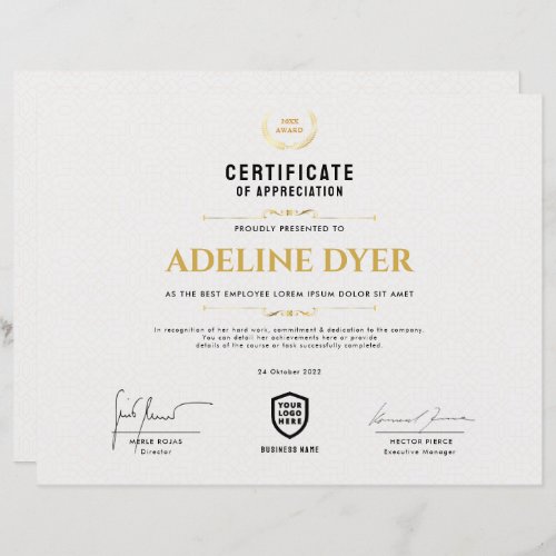 Certificate  Modern Business Logo Award Template
