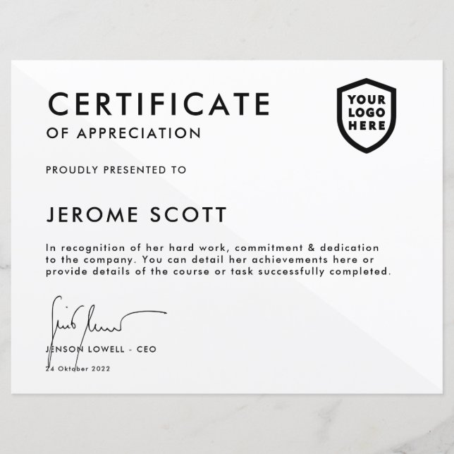 Certificate | Modern Business Logo Award Template (Front)