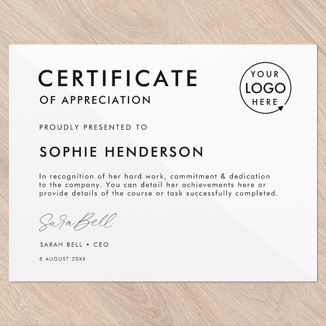 Certificate | Modern Business Logo Award Template (Versatile award certificate template with your company logo for team recognition & appreciation!)