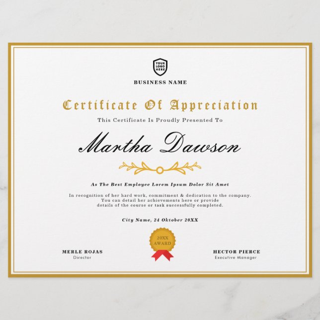 Certificate | Modern Business Logo Award Template (Front)