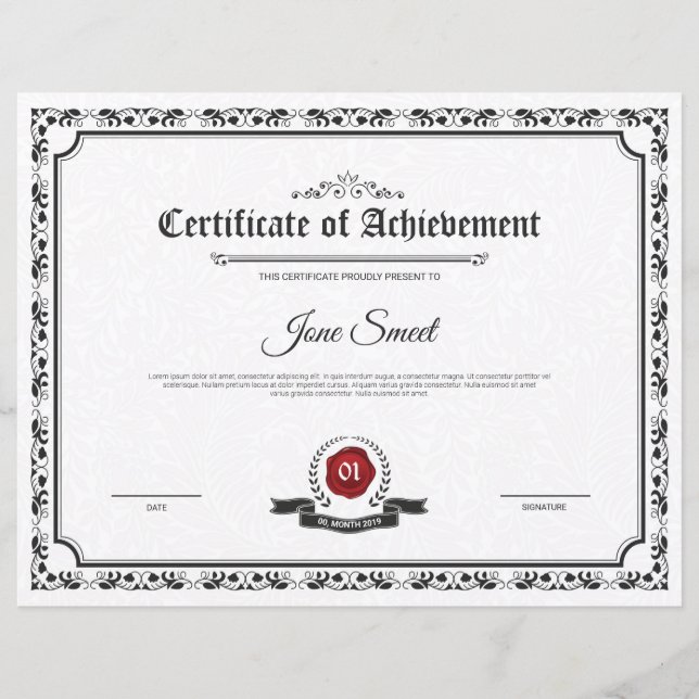 Certificate of Achievement (Front)