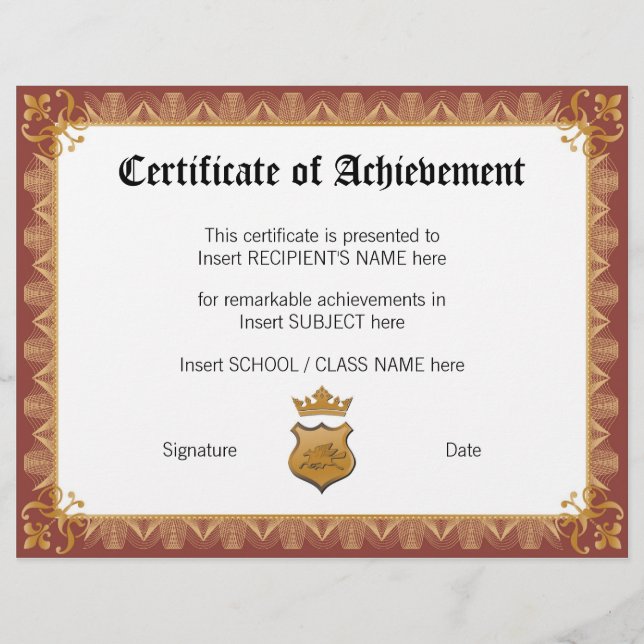 CERTIFICATE OF ACHIEVEMENT (Front)