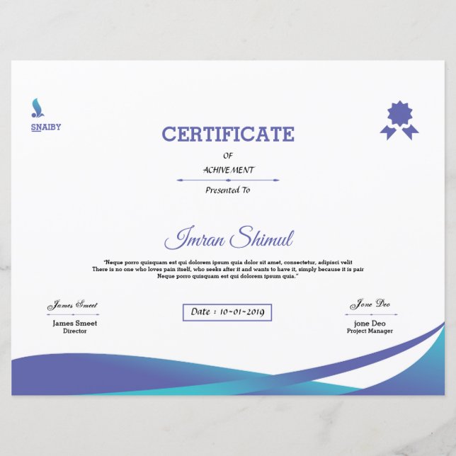 Certificate Of Achievement (Front)