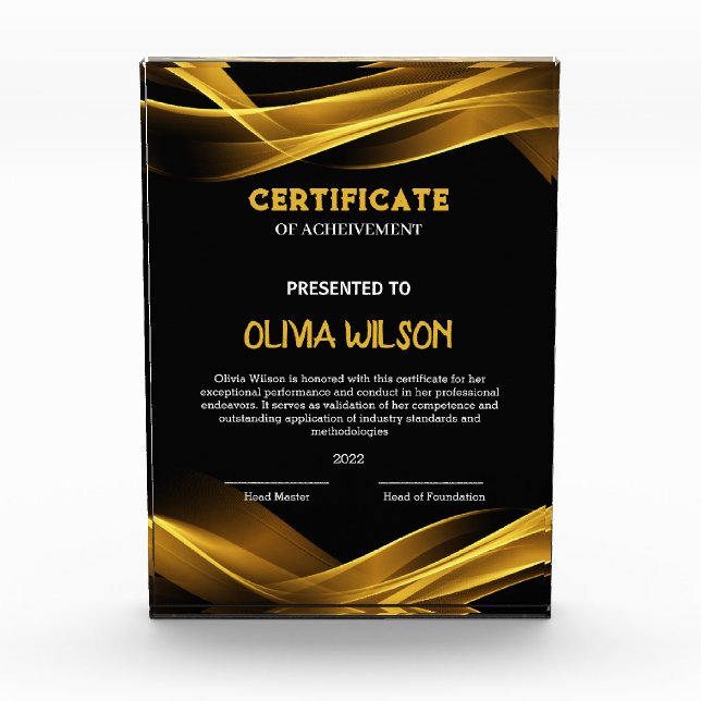 Certificate of achievement acrylic award (Front)