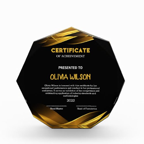 Certificate of achievement acrylic award