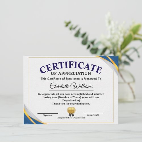 Certificate of Achievement & Appreciation