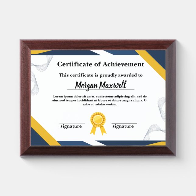 Certificate of Achievement Award Plaque (Horizontal)