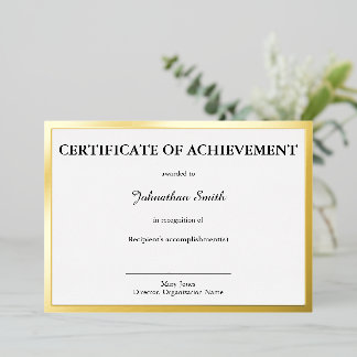 Certificate of Achievement Black White & Gold Card