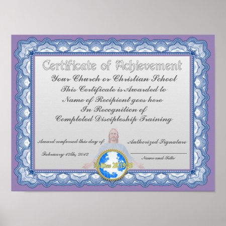 Certificate Of Achievement (christian Institution) Poster