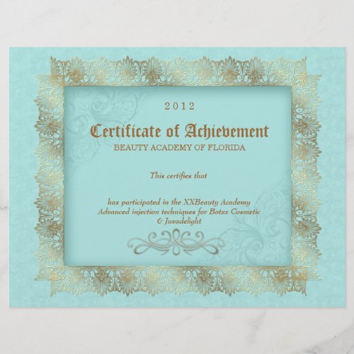 Certificate of Achievement Diploma Beauty Blue