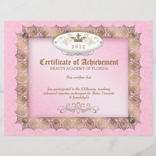 Certificate of Achievement Diploma Beauty Pink