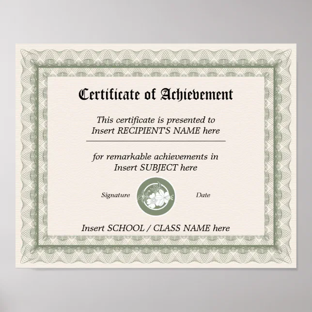 CERTIFICATE OF ACHIEVEMENT POSTER | Zazzle