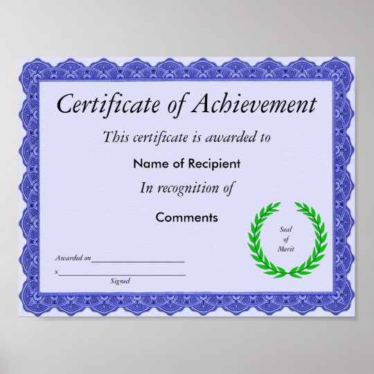 Certificate of Achievement Poster | Zazzle.com