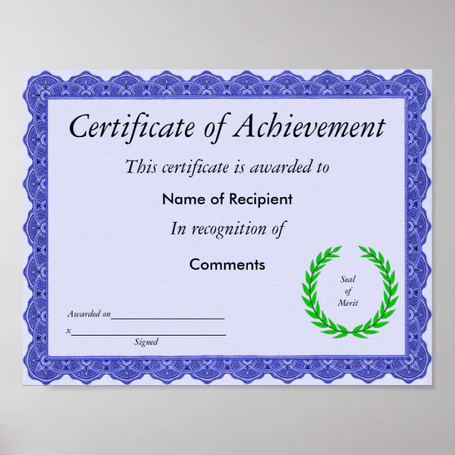 Certificate of Achievement Poster | Zazzle