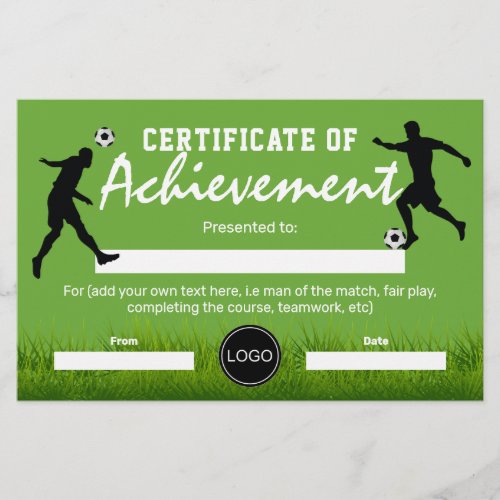 Certificate of Achievement  Soccer Football Award