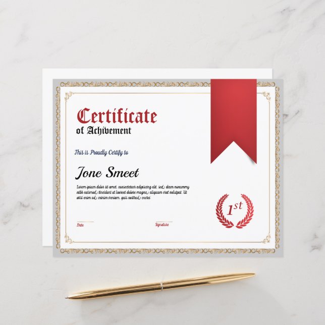 Certificate of Achievement Template – Customizable (Front/Back In Situ)