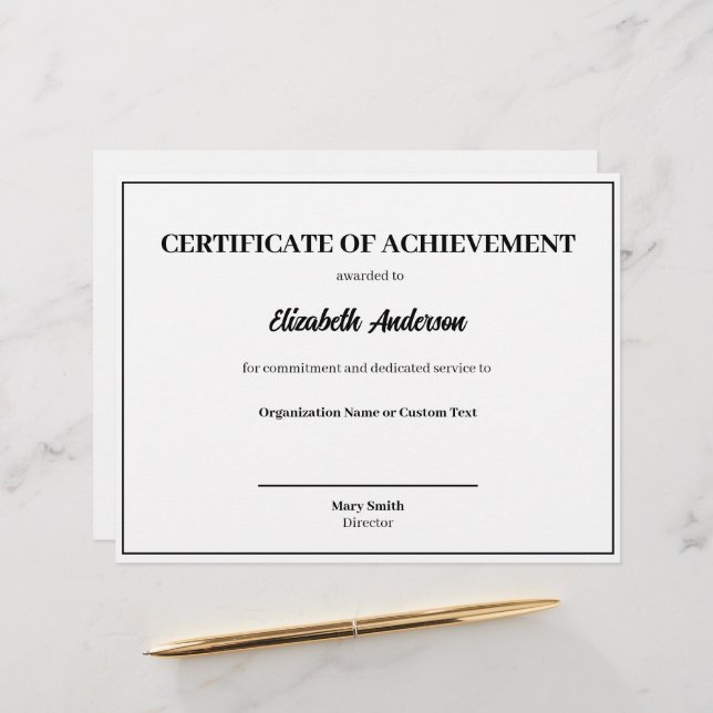 Certificate of Achievement Text Template Award (Front/Back In Situ)