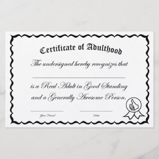 Certificate of Adulthood Stationery