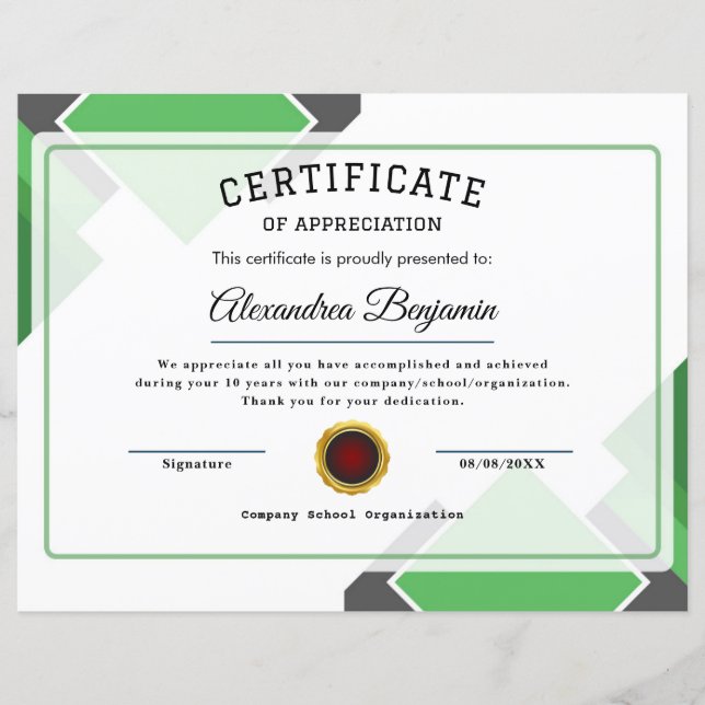 Certificate of appreciation (Front)