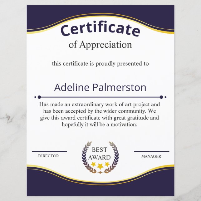 Certificate of Appreciation (Front)