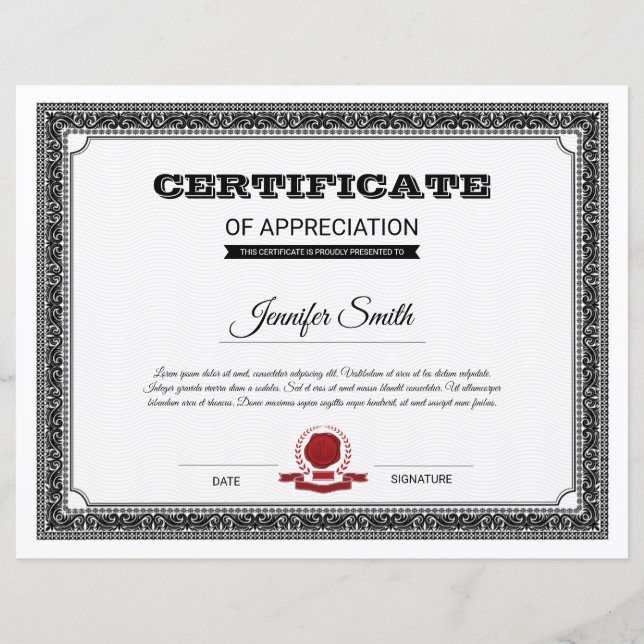 Certificate of Appreciation (Front)