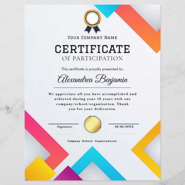 Certificate of Appreciation (Front)