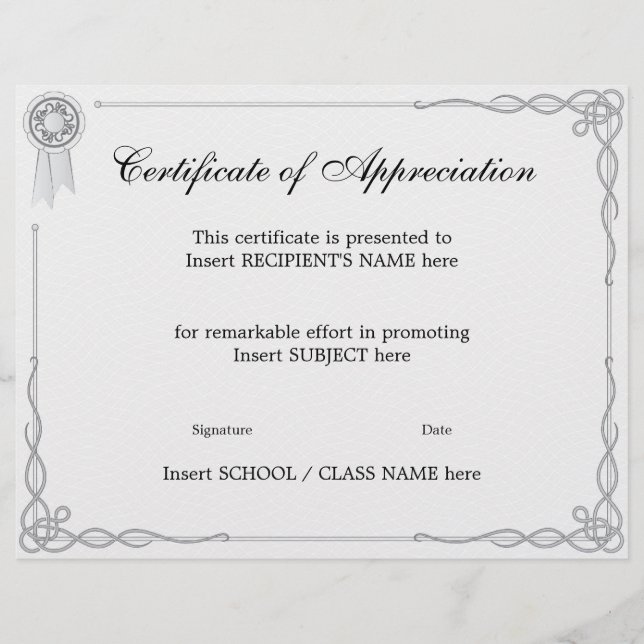 CERTIFICATE OF APPRECIATION (Front)