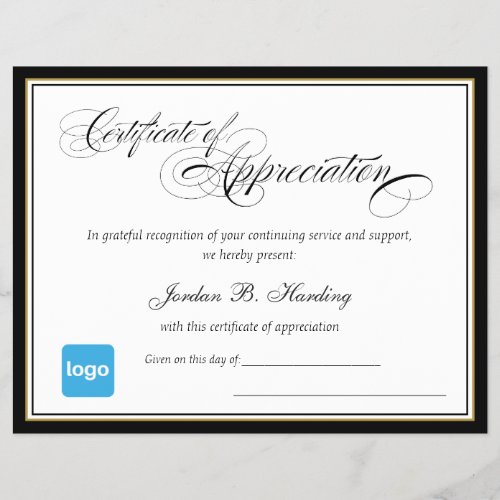Certificate of Appreciation Award  _ Add Logo
