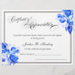 Certificate of Appreciation Award Blue Floral<br><div class="desc">Simple elegant Certificate of Appreciation</div>