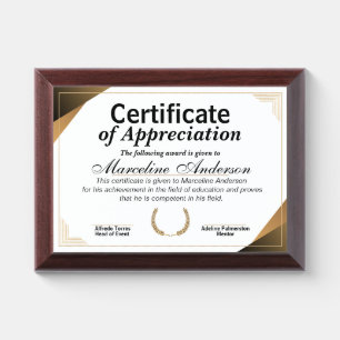 Certificate of Appreciation Award Plaque