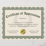 Certificate of Appreciation, Customizable 8.5x11