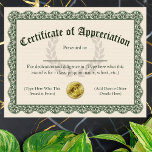 Certificate of Appreciation, Customizable 8.5x11