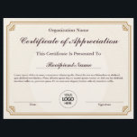 Certificate of Appreciation Customizable Award<br><div class="desc">Certificate of Appreciation Customizable Award. Easily personalize this custom award, all text is editable, including the logo seal. Click on the 'Personalize This Template' link located upper right corner of the product page. This will allow you to edit the text, you can also add your company logo here or you...</div>