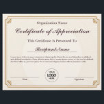 Certificate of Appreciation Customizable Award<br><div class="desc">Certificate of Appreciation Customizable Award. Easily personalize this custom award, all text is editable, including the logo seal. Click on the 'Personalize This Template' link located upper right corner of the product page. This will allow you to edit the text, you can also add your company logo here or you...</div>