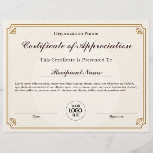 Certificate of Appreciation Customizable Award