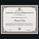 Certificate of Appreciation Customizable Award<br><div class="desc">Certificate of Appreciation Customizable Award. Easily personalize this custom award, all text is editable, including the logo seal. Click on the 'Personalize This Template' link located upper right corner of the product page. This will allow you to edit the text, you can also add your company logo here or you...</div>