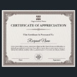 Certificate of Appreciation Customizable Award<br><div class="desc">Certificate of Appreciation Customizable Award. Easily personalize this custom award, all text is editable, including the logo seal. Click on the 'Personalize This Template' link located upper right corner of the product page. This will allow you to edit the text, you can also add your company logo here or you...</div>